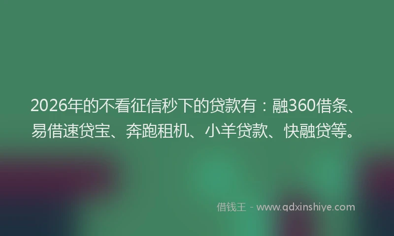2026年的不看征信秒下的贷款有:融360借条、易借速贷宝、奔跑租机、小羊贷款、快融贷等。