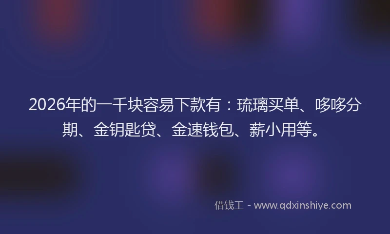 2026年的一千块容易下款有：琉璃买单、哆哆分期、金钥匙贷、金速钱包、薪小用等。