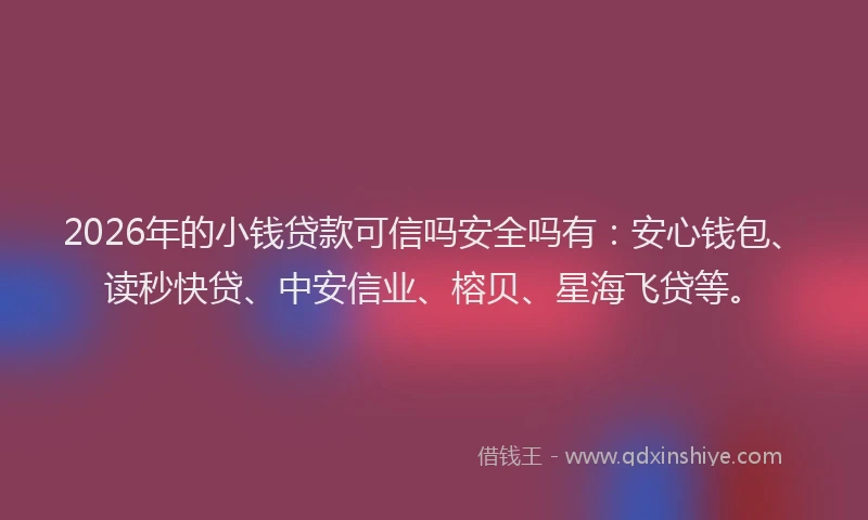 2026年的小钱贷款可信吗安全吗有：安心钱包、读秒快贷、中安信业、榕贝、星海飞贷等。