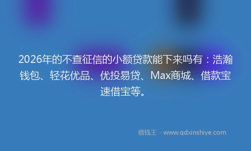 2026年的不查征信的小额贷款能下来吗有：浩瀚钱包、轻花优品、优投易贷、Max商城、借款宝速借宝等。