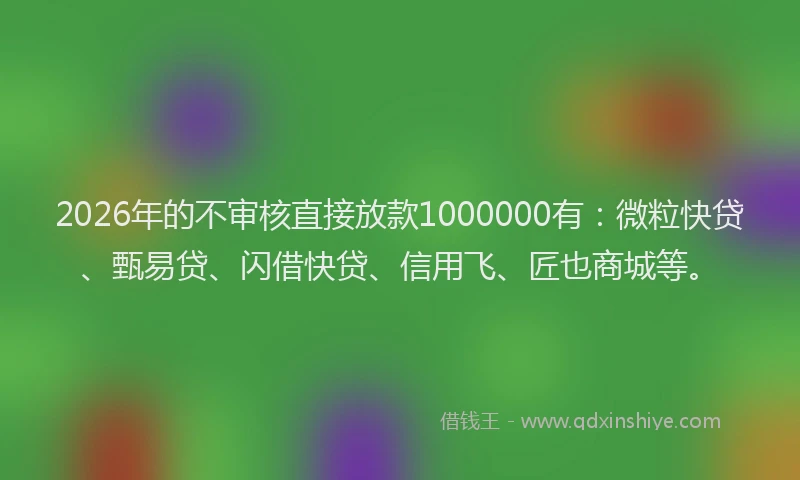 2026年的不审核直接放款1000000有:微粒快贷、甄易贷、闪借快贷、信用飞、匠也商城等。