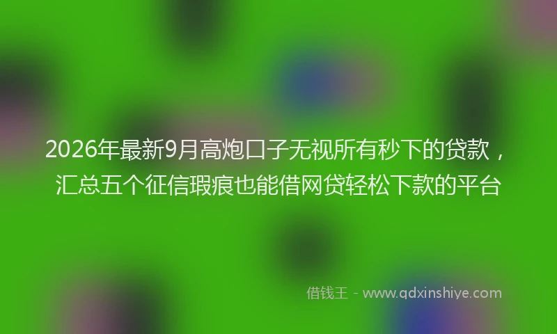 2026年最新9月高炮口子无视所有秒下的贷款，汇总五个征信瑕疵也能借网贷轻松下款的平台