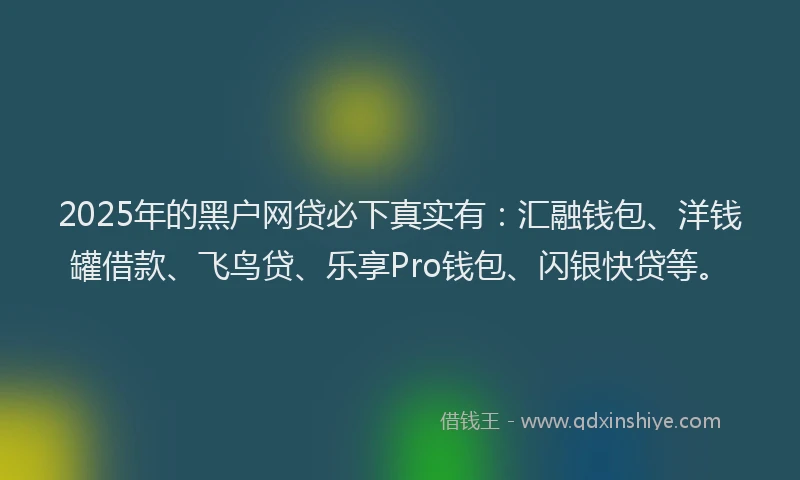 2025年的黑户网贷必下真实有：汇融钱包、洋钱罐借款、飞鸟贷、乐享Pro钱包、闪银快贷等。