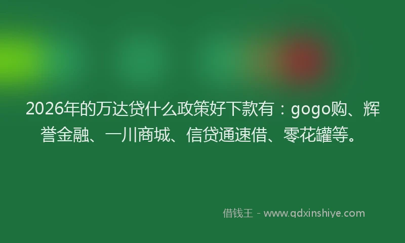 2026年的万达贷什么政策好下款有:gogo购、辉誉金融、一川商城、信贷通速借、零花罐等。