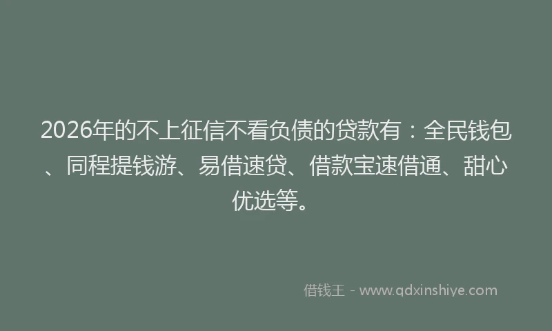 2026年的不上征信不看负债的贷款有:全民钱包、同程提钱游、易借速贷、借款宝速借通、甜心优选等。