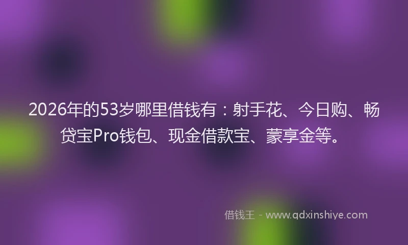 2026年的53岁哪里借钱有：射手花、今日购、畅贷宝Pro钱包、现金借款宝、蒙享金等。