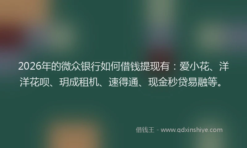 2026年的微众银行如何借钱提现有：爱小花、洋洋花呗、玥成租机、速得通、现金秒贷易融等。