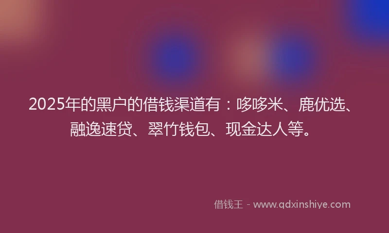 2025年的黑户的借钱渠道有:哆哆米、鹿优选、融逸速贷、翠竹钱包、现金达人等。
