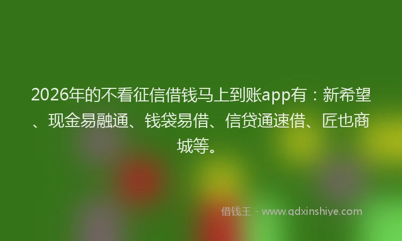 2026年的不看征信借钱马上到账app有:新希望、现金易融通、钱袋易借、信贷通速借、匠也商城等。