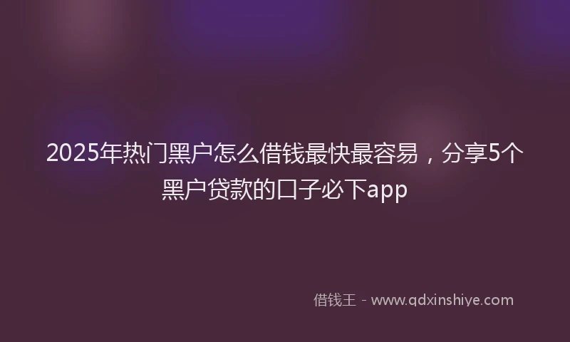 2025年热门黑户怎么借钱最快最容易,分享5个黑户贷款的口子必下app