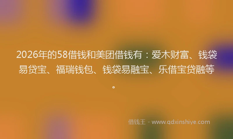 2026年的58借钱和美团借钱有:爱木财富、钱袋易贷宝、福瑞钱包、钱袋易融宝、乐借宝贷融等。