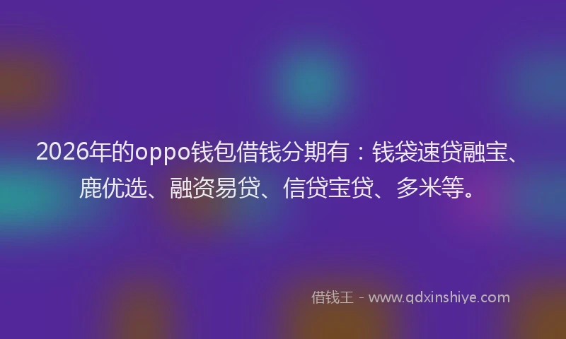 2026年的oppo钱包借钱分期有:钱袋速贷融宝、鹿优选、融资易贷、信贷宝贷、多米等。