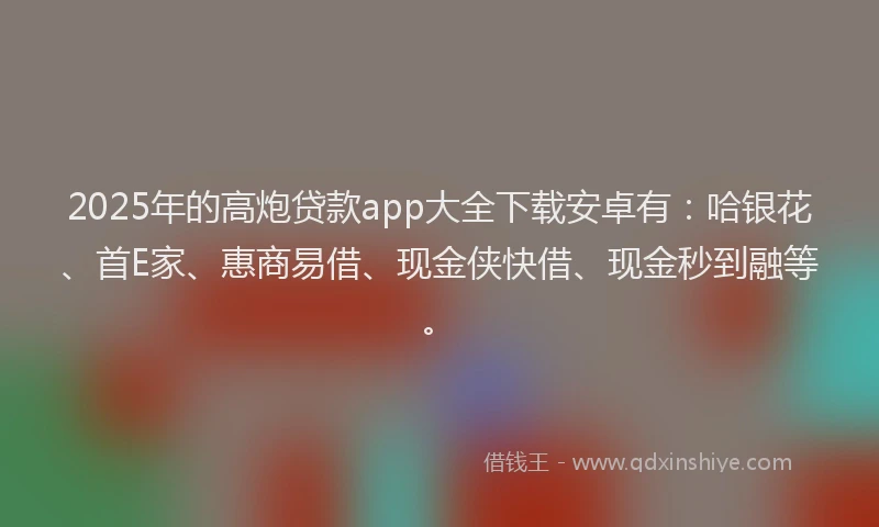 2025年的高炮贷款app大全下载安卓有:哈银花、首E家、惠商易借、现金侠快借、现金秒到融等。