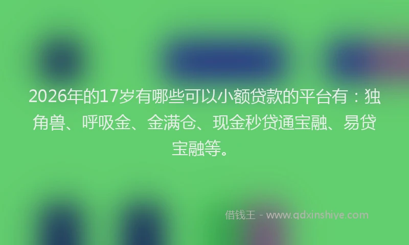 2026年的17岁有哪些可以小额贷款的平台有:独角兽、呼吸金、金满仓、现金秒贷通宝融、易贷宝融等。