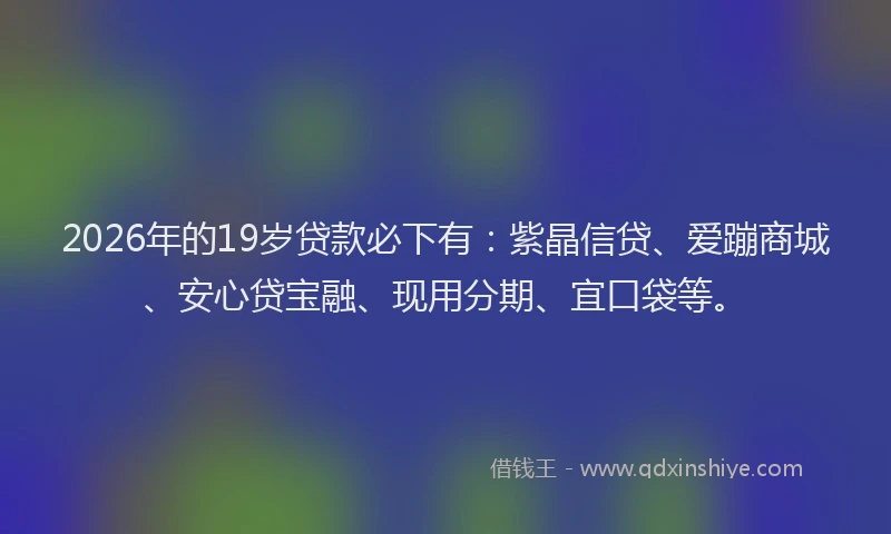 2026年的19岁贷款必下有:紫晶信贷、爱蹦商城、安心贷宝融、现用分期、宜口袋等。