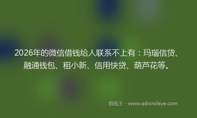 2026年的微信借钱给人联系不上有:玛瑙信贷、融通钱包、租小新、信用快贷、葫芦花等。