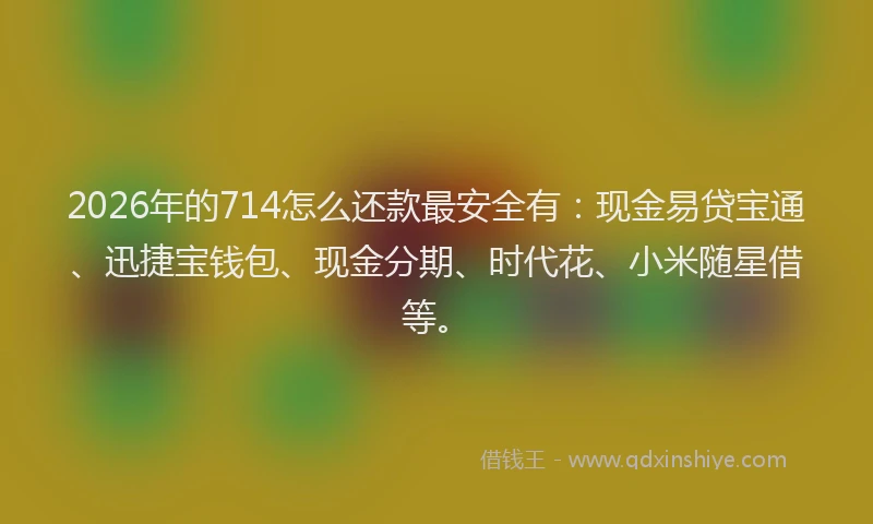 2026年的714怎么还款最安全有:现金易贷宝通、迅捷宝钱包、现金分期、时代花、小米随星借等。