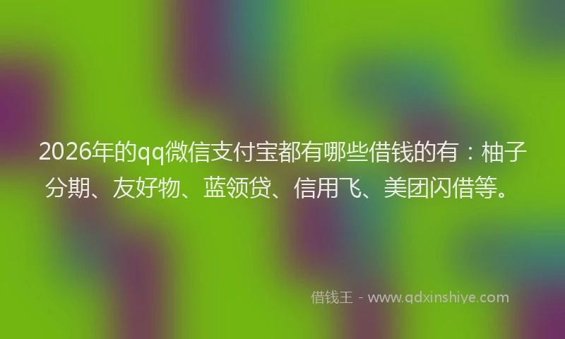 2026年的qq微信支付宝都有哪些借钱的有:柚子分期、友好物、蓝领贷、信用飞、美团闪借等。