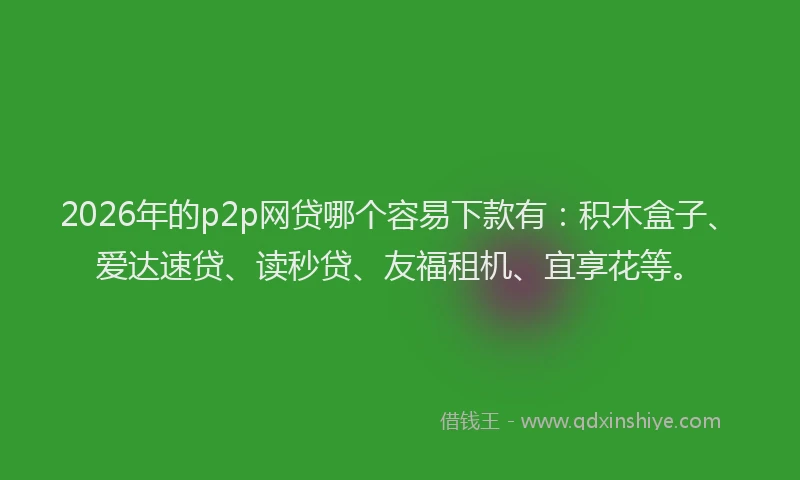 2026年的p2p网贷哪个容易下款有:积木盒子、爱达速贷、读秒贷、友福租机、宜享花等。