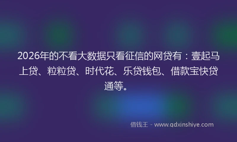 2026年的不看大数据只看征信的网贷有：壹起马上贷、粒粒贷、时代花、乐贷钱包、借款宝快贷通等。