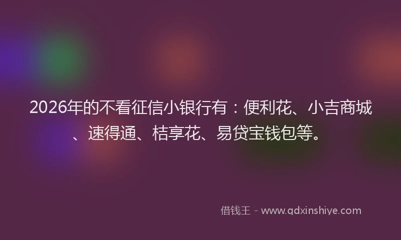 2026年的不看征信小银行有：便利花、小吉商城、速得通、桔享花、易贷宝钱包等。