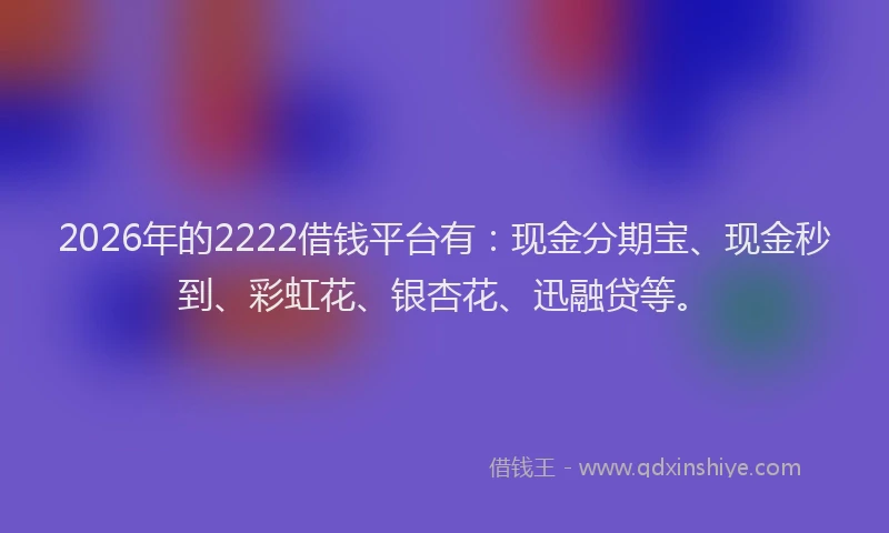 2026年的2222借钱平台有：现金分期宝、现金秒到、彩虹花、银杏花、迅融贷等。