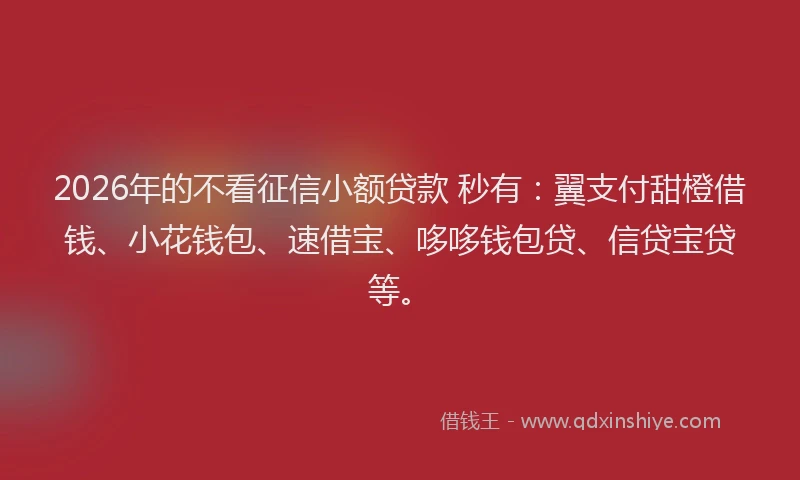 2026年的不看征信小额贷款 秒有：翼支付甜橙借钱、小花钱包、速借宝、哆哆钱包贷、信贷宝贷等。
