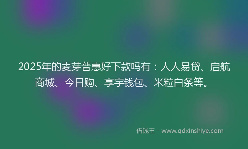 2025年的麦芽普惠好下款吗有：人人易贷、启航商城、今日购、享宇钱包、米粒白条等。