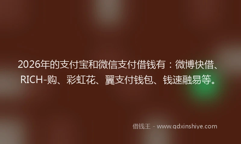 2026年的支付宝和微信支付借钱有：微博快借、RICH-购、彩虹花、翼支付钱包、钱速融易等。