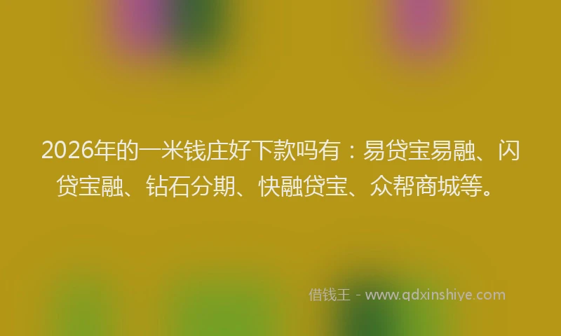 2026年的一米钱庄好下款吗有：易贷宝易融、闪贷宝融、钻石分期、快融贷宝、众帮商城等。
