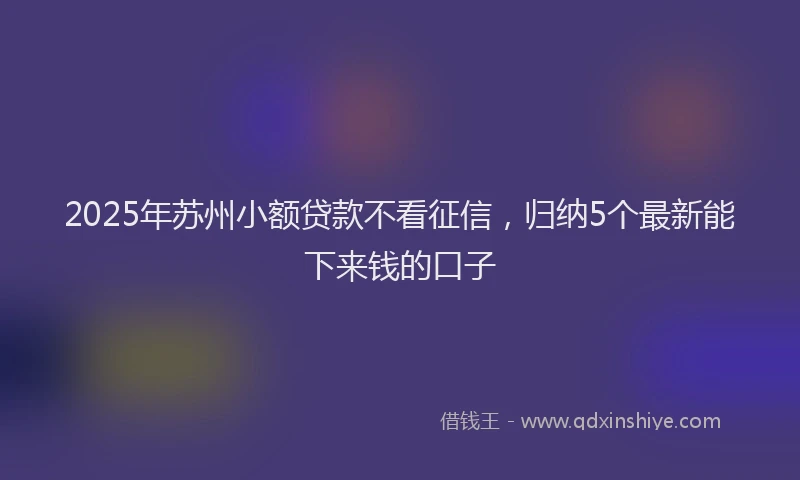 2025年苏州小额贷款不看征信，归纳5个最新能下来钱的口子