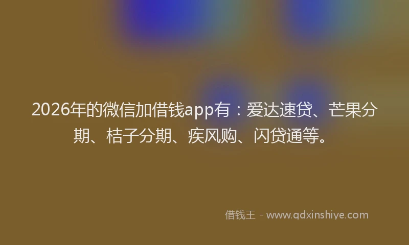 2026年的微信加借钱app有:爱达速贷、芒果分期、桔子分期、疾风购、闪贷通等。