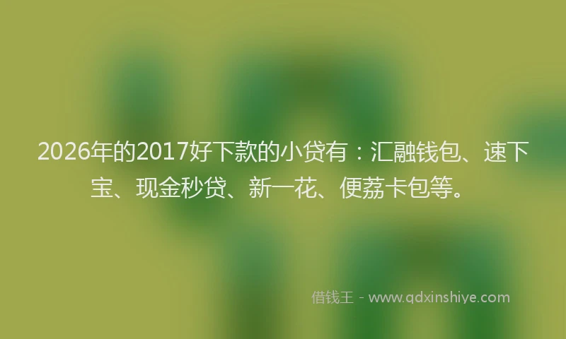 2026年的2017好下款的小贷有：汇融钱包、速下宝、现金秒贷、新一花、便荔卡包等。