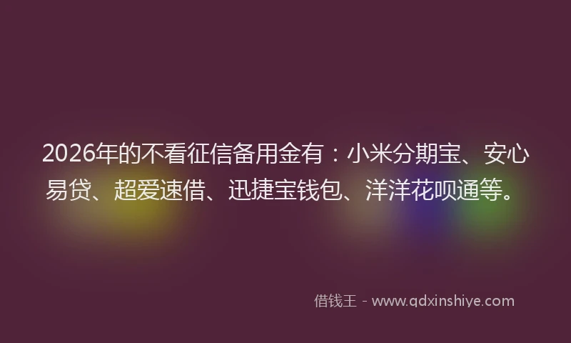 2026年的不看征信备用金有：小米分期宝、安心易贷、超爱速借、迅捷宝钱包、洋洋花呗通等。