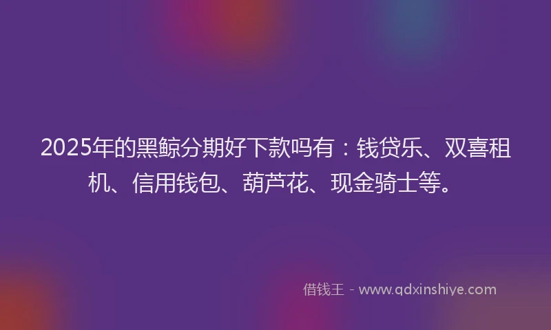 2025年的黑鲸分期好下款吗有：钱贷乐、双喜租机、信用钱包、葫芦花、现金骑士等。