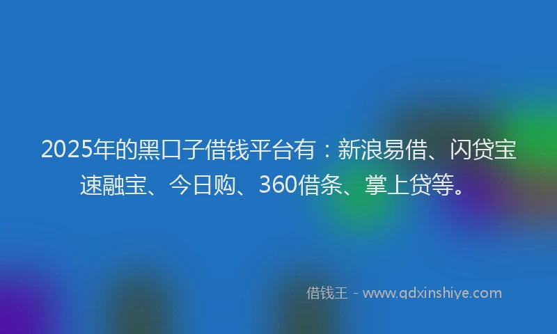 2025年的黑口子借钱平台有:新浪易借、闪贷宝速融宝、今日购、360借条、掌上贷等。