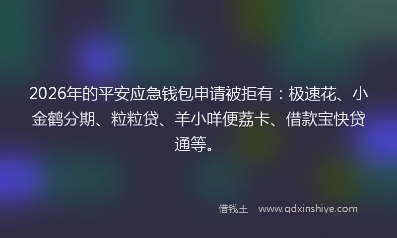 2026年的平安应急钱包申请被拒有:极速花、小金鹤分期、粒粒贷、羊小咩便荔卡、借款宝快贷通等。