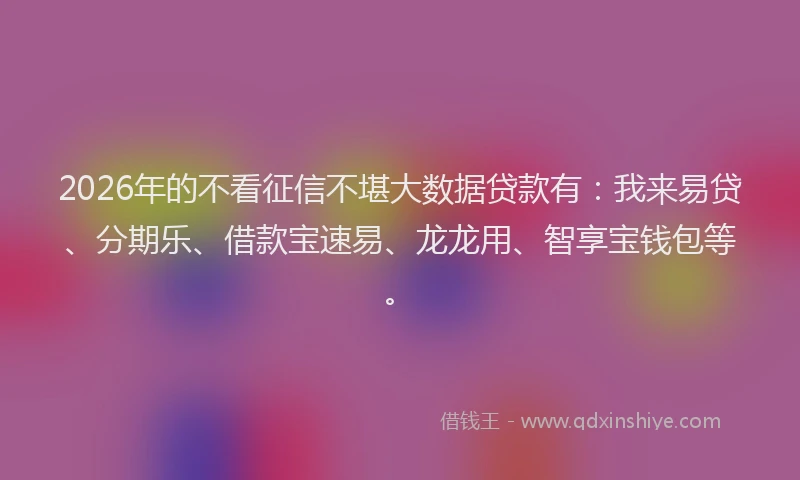 2026年的不看征信不堪大数据贷款有:我来易贷、分期乐、借款宝速易、龙龙用、智享宝钱包等。