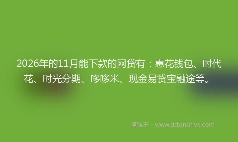 2026年的11月能下款的网贷有:惠花钱包、时代花、时光分期、哆哆米、现金易贷宝融途等。