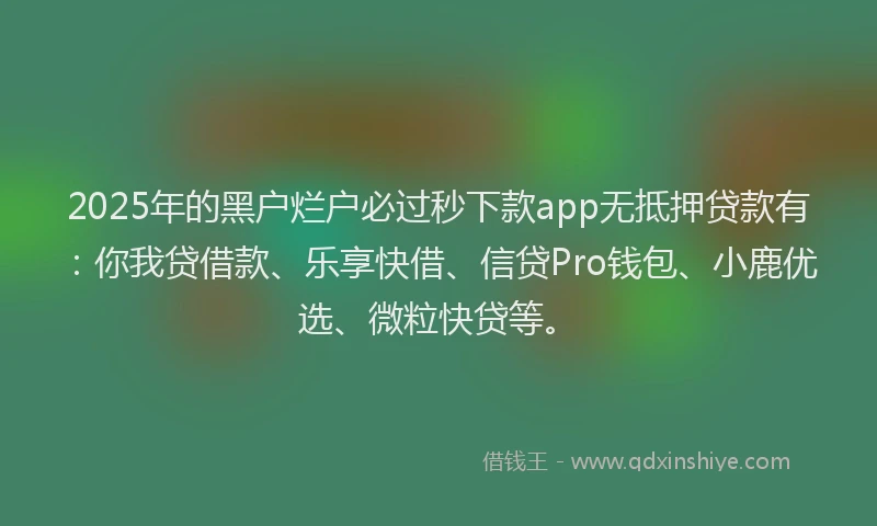 2025年的黑户烂户必过秒下款app无抵押贷款有:你我贷借款、乐享快借、信贷Pro钱包、小鹿优选、微粒快贷等。