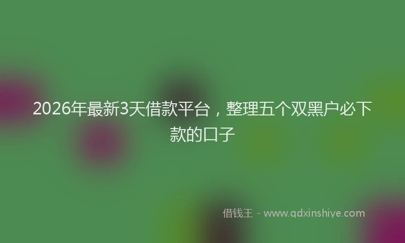 2026年最新3天借款平台，整理五个双黑户必下款的口子