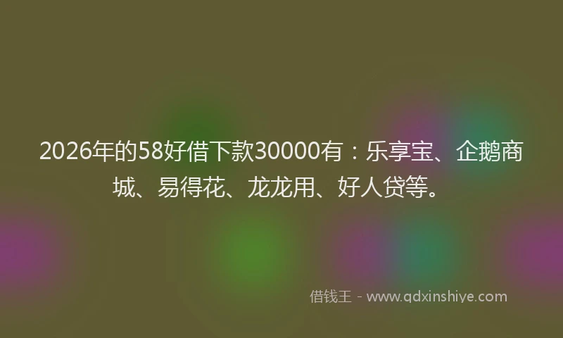 2026年的58好借下款30000有:乐享宝、企鹅商城、易得花、龙龙用、好人贷等。