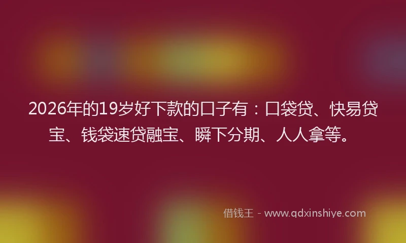 2026年的19岁好下款的口子有:口袋贷、快易贷宝、钱袋速贷融宝、瞬下分期、人人拿等。