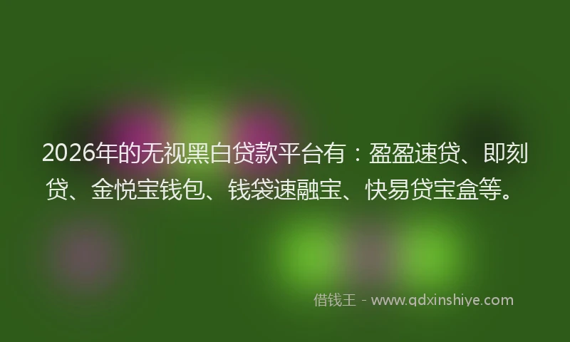 2026年的无视黑白贷款平台有：盈盈速贷、即刻贷、金悦宝钱包、钱袋速融宝、快易贷宝盒等。