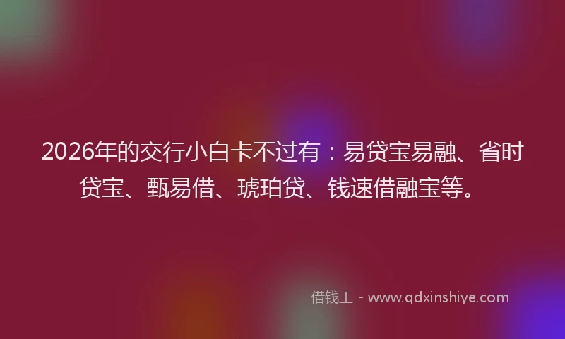 2026年的交行小白卡不过有：易贷宝易融、省时贷宝、甄易借、琥珀贷、钱速借融宝等。