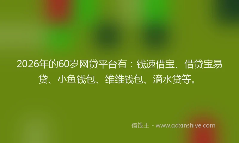 2026年的60岁网贷平台有:钱速借宝、借贷宝易贷、小鱼钱包、维维钱包、滴水贷等。