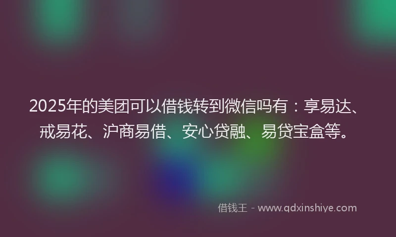 2025年的美团可以借钱转到微信吗有：享易达、戒易花、沪商易借、安心贷融、易贷宝盒等。