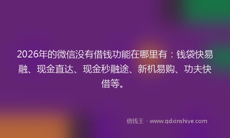 2026年的微信没有借钱功能在哪里有：钱袋快易融、现金直达、现金秒融途、新机易购、功夫快借等。
