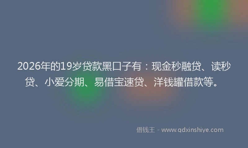 2026年的19岁贷款黑口子有:现金秒融贷、读秒贷、小爱分期、易借宝速贷、洋钱罐借款等。