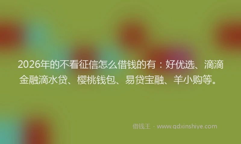 2026年的不看征信怎么借钱的有:好优选、滴滴金融滴水贷、樱桃钱包、易贷宝融、羊小购等。